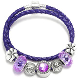 Purple Rhinestone Leather Bracelet Women's Bangle Double Fine Jewelry