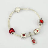 Red Mahjong Pendant Snake Chain Bracelet LOVE Poker Beaded Silver Bracelet