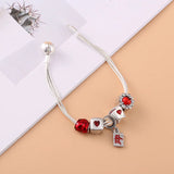 Red Mahjong Pendant Snake Chain Bracelet LOVE Poker Beaded Silver Bracelet
