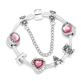Pink Heart Crystal LOVE Beaded Letter Charm Bracelets For Women