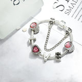 Pink Heart Crystal LOVE Beaded Letter Charm Bracelets For Women