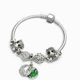 Unicorn Charm Bracelet Heart-shaped Beads Silver Snake Chain Bangle