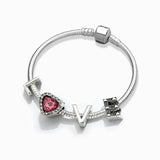 Unicorn Charm Bracelet Heart-shaped Beads Silver Snake Chain Bangle
