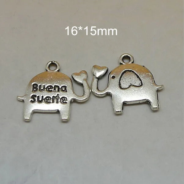 200 Pcs Elephant Charms Antique Silver 16*15mm Animals Alloy Accessories