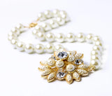 Simulated Pearls Flower Pendant Necklace For Women Wedding