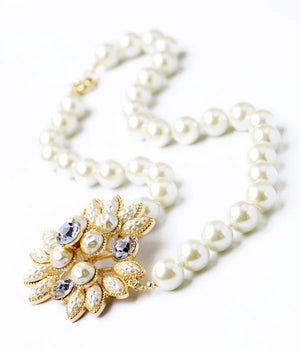 Simulated Pearls Flower Pendant Necklace For Women Wedding