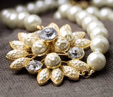 Simulated Pearls Flower Pendant Necklace For Women Wedding