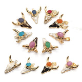 Bull Head Pendant Charms DIY Necklace Resin Inlaid Stone Crystal Skull Cow