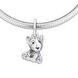 Bull Terrier Puppy Dangle Crystals Silver Beads Bracelet