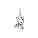 Bull Terrier Puppy Dangle Crystals Silver Beads Bracelet
