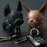 Bulldog Keychain Pu Leather Dog Keyring Holder Bag Charm Trinket Chaveiros