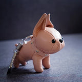 Bulldog Keychain Pu Leather Dog Keyring Holder Bag Charm Trinket Chaveiros