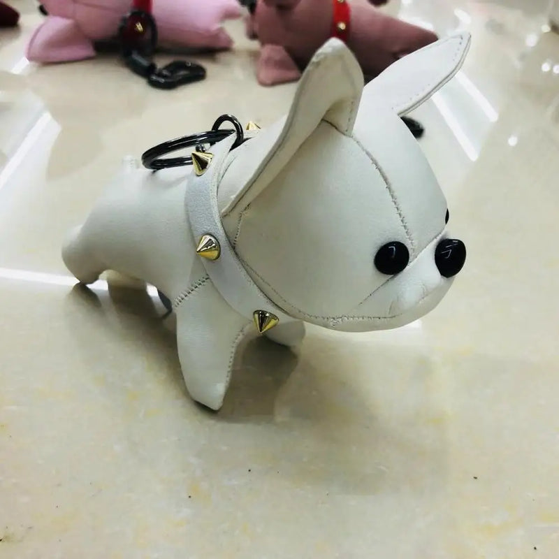 Bulldog Keychain Pu Leather Dog Keyring Holder Bag Charm Trinket Chaveiros