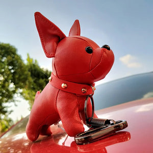 Bulldog Keychain Pu Leather Dog Keyring Holder Bag Charm Trinket Chaveiros