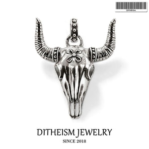 Bulls Head Skull Pendant 925 Sterling Silver Blackened Punk Gift