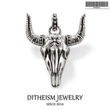 Bulls Head Skull Pendant 925 Sterling Silver Blackened Punk Gift