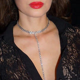 Rhinestone Choker Crystal Gem Necklace Glitter Long Chain Jewelry