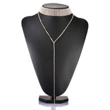 Rhinestone Choker Crystal Gem Necklace Glitter Long Chain Jewelry