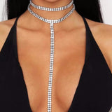 Rhinestone Choker Crystal Gem Necklace Glitter Long Chain Jewelry