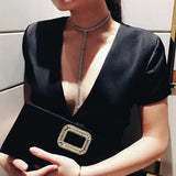 Rhinestone Choker Crystal Gem Necklace Glitter Long Chain Jewelry