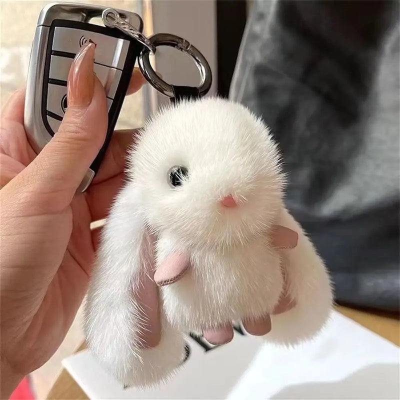 Bunny Stuffed Animal Plush Toy Rabbit Fur Keychain Fluffy Soft Fuzzy