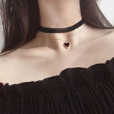 Burgundy Heart Choker Double Chain Love Necklace