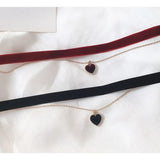 Burgundy Heart Choker Double Chain Love Necklace