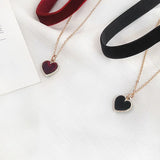 Burgundy Heart Choker Double Chain Love Necklace