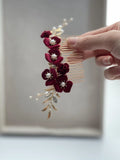 Burgundy Flower Head Piece Hair Comb Women Brides Evening Party Dress Hairpin