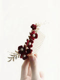 Burgundy Flower Head Piece Hair Comb Women Brides Evening Party Dress Hairpin