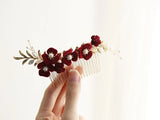 Burgundy Flower Head Piece Hair Comb Women Brides Evening Party Dress Hairpin