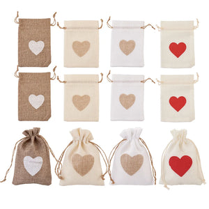 Burlap Drawstring Bags, Mixed Color, 14.2x10cm, 24pcs