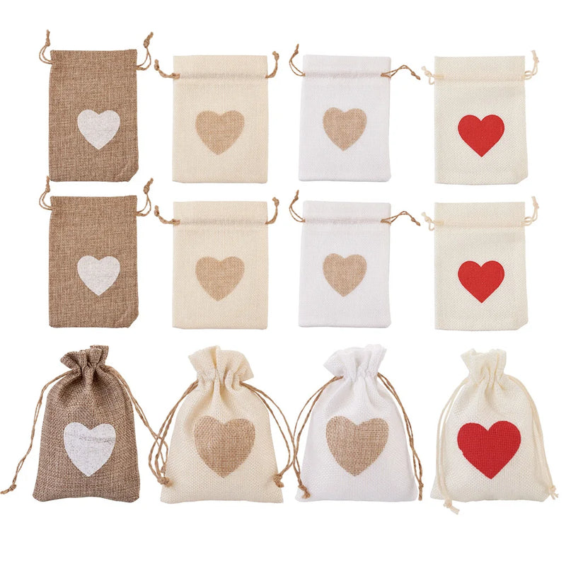 Burlap Drawstring Bags, Mixed Color, 14.2x10cm, 24pcs