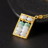 Burmese Jade Abacus Pendant Jadeite Talismans Chinese 925 Silver Carved Charm