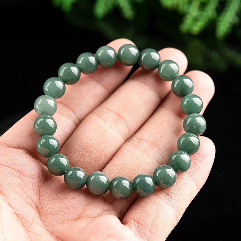 Burmese Jade Bead Bracelet Charm Gift Green Man Gemstone Jadeite Amulet