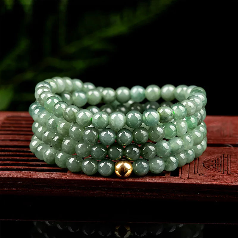 Natural Burmese Jadeite Bead Necklace Emerald Green Gemstone Jewelry