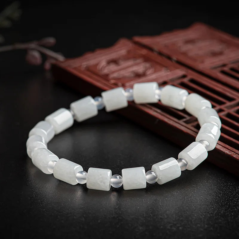Vintage Burmese Jade Bead Bracelet with Carved Charm