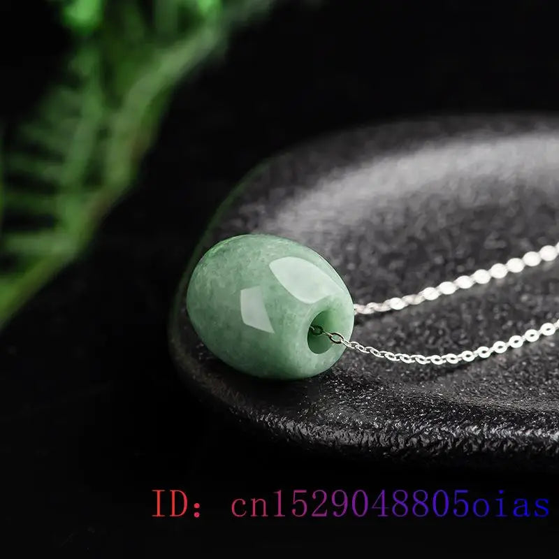 Vintage Green Burmese Jade Beaded Pendant Necklace 925 Silver
