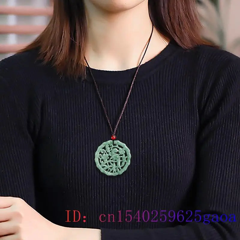 Burmese Jade Bird Pendant Emerald Necklace Stone Choker Jewelry