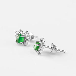 Burmese Jade Butterfly Earrings 925 Silver Dangler Green Gemstones