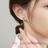 Burmese Jade Butterfly Earrings 925 Silver Dangler Green Gemstones