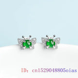 Burmese Jade Butterfly Earrings 925 Silver Dangler Green Gemstones