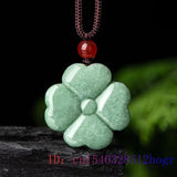 Burmese Jade Clover Pendant Necklace Vintage Stone Men Jewelry