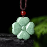 Burmese Jade Clover Pendant Necklace Vintage Stone Men Jewelry