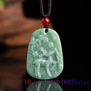Burmese Jade Deer Pendant Amulet Green Choker Jadeite Necklace Vintage
