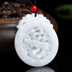 Burmese Jade Dragon Pendant Necklace Vintage Emerald Jewelry