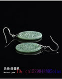 Burmese Jade Earrings Green Stone Amulet 925 Silver Natural Jadeite