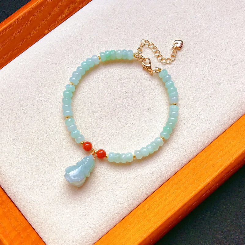 Burmese Jade Flower Bracelet Natural Gemstone 925 Silver