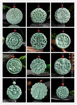 Burmese Jade Flower Dragon Pendant Vintage Jewelry Necklaces Choker Talismans