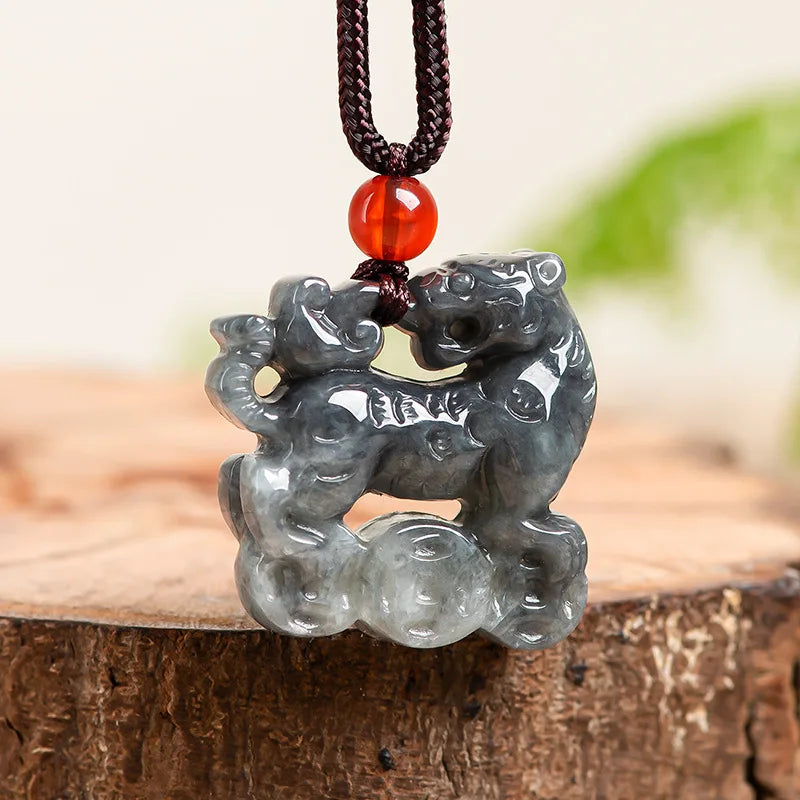 Burmese Jade Flower Dragon Pendant Vintage Jewelry Necklaces Choker Talismans